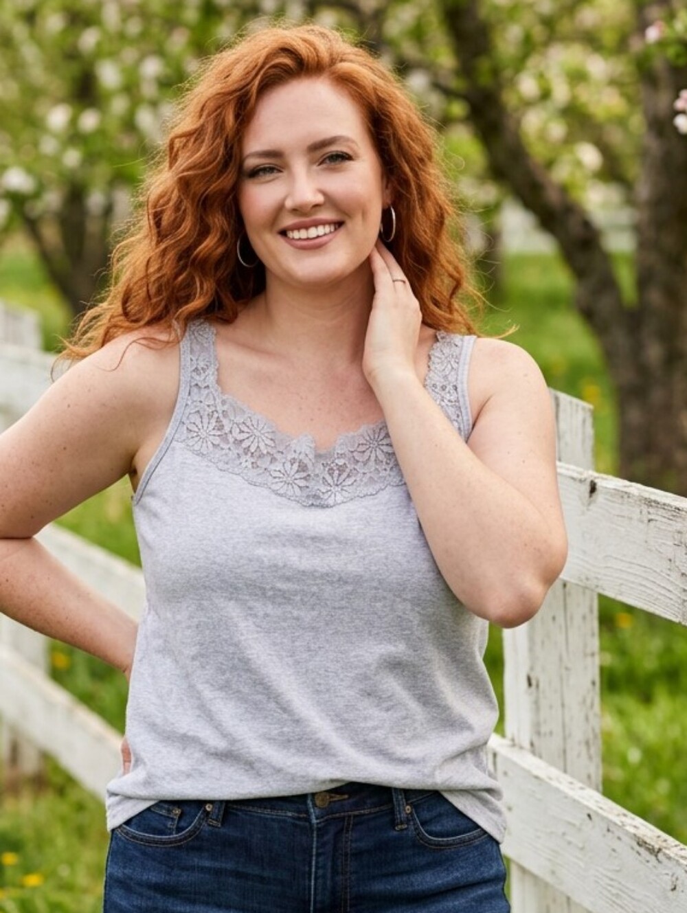 Lace-Trim Tank Top in Light Gray, White, Or Black